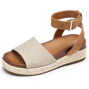 imageDREAM PAIRS Girls Platform Wedge Open Toe Espadrille Sandals with Buckle Ankle Strap for Little KidBig KidBeigeTan