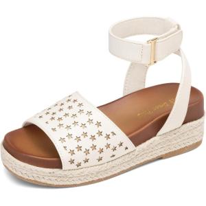 imageDREAM PAIRS Girls Platform Wedge Open Toe Espadrille Sandals with Buckle Ankle Strap for Little KidBig KidIvory