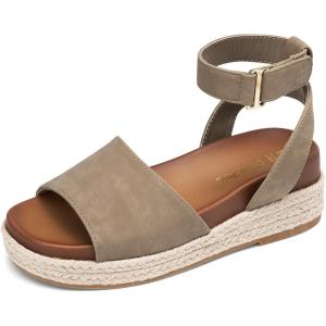 imageDREAM PAIRS Girls Platform Wedge Open Toe Espadrille Sandals with Buckle Ankle Strap for Little KidBig KidTaupe