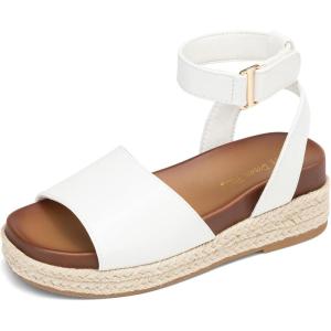 imageDREAM PAIRS Girls Platform Wedge Open Toe Espadrille Sandals with Buckle Ankle Strap for Little KidBig KidWhite