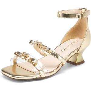 imageDREAM PAIRS Girls Sandals Low Heel Dress Pump Ankle Strap Two Strapped Bow Flower Wedding Party Shoes for Little KidBig KidGold