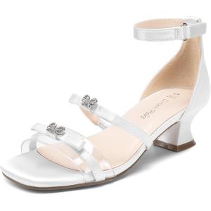 imageDREAM PAIRS Girls Sandals Low Heel Dress Pump Ankle Strap Two Strapped Bow Flower Wedding Party Shoes for Little KidBig KidWhite