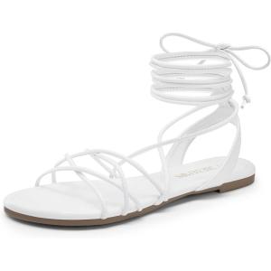 imageDREAM PAIRS Laceup Gladiator Sandals Strappy Dressy Summer Flat Sandals for WomenWhite