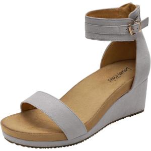 imageDREAM PAIRS Womens Open Toe Buckle Ankle Strap Platform Wedge Sandals Summer ShoesGrey