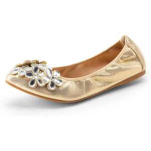 imageDREAM PAIRS Ballet Flats Shoes for Women Womens Pointed Toe Rhinestone Sparkly Foldable Flats Comfortable Shoes for Women Dressy Wedding Party Work DriveGold