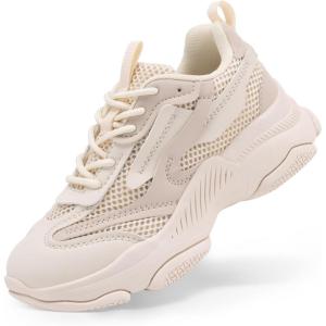 imageDREAM PAIRS Kids Girls Sneakers Jelly Sole Lace up Shoes Lightweight Walking Shoes for Girls BoysBeige