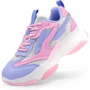 imageDREAM PAIRS Kids Girls Sneakers Jelly Sole Lace up Shoes Lightweight Walking Shoes for Girls BoysPurplePink