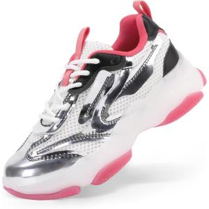 imageDREAM PAIRS Kids Girls Sneakers Jelly Sole Lace up Shoes Lightweight Walking Shoes for Girls BoysSilverHot Pink