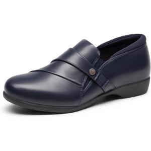 imageDREAM PAIRS Loafer for Women Slipon Comfortable Dressy Loafers Business Casual Work Office Loafer Shoes Faux Leather Round Toe with Arch SupportNavy