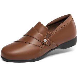 imageDREAM PAIRS Loafer for Women Slipon Comfortable Dressy Loafers Business Casual Work Office Loafer Shoes Faux Leather Round Toe with Arch SupportTan