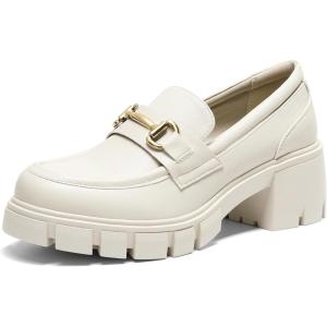imageDREAM PAIRS Loafers for Women Platform Chunky Loafers Slip On Casual ShoesBeige