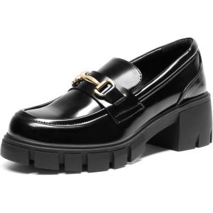 imageDREAM PAIRS Loafers for Women Platform Chunky Loafers Slip On Casual ShoesBlackpat