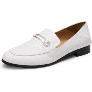 imageDREAM PAIRS Loafers for Women Slip On Comfortable Round Toe Casual Fashion Flats Dressy ShoesBeige White StonePu