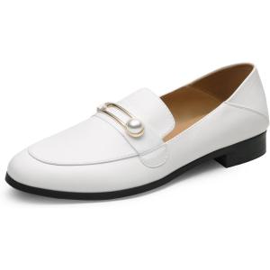 imageDREAM PAIRS Loafers for Women Slip On Comfortable Round Toe Casual Fashion Flats Dressy ShoesBeige WhitePu