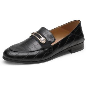 imageDREAM PAIRS Loafers for Women Slip On Comfortable Round Toe Casual Fashion Flats Dressy ShoesBlack StonePu