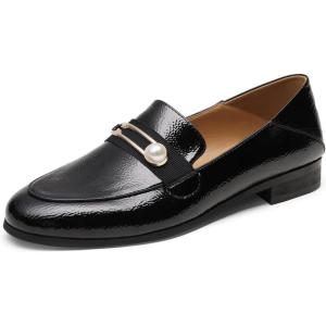 imageDREAM PAIRS Loafers for Women Slip On Comfortable Round Toe Casual Fashion Flats Dressy ShoesBlackPatentPu