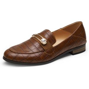 imageDREAM PAIRS Loafers for Women Slip On Comfortable Round Toe Casual Fashion Flats Dressy ShoesTan StonePu