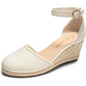 imageDREAM PAIRS Womens Espadrilles Closed Toe Ankle Strap Dressy Platform Wedge SandalsBeigecanvas