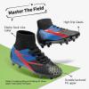 imageDREAM PAIRS Boys Girls Soccer Cleats Youth Firm Groud Outdoor Sport Athletic High Top Football Shoes for LittleBig KidBlackRoyal BlueRed