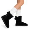 imageDREAM PAIRS Womens Winter Snow Boots FuzzyChic Bow Genuine Suede Leather Faux Fur Lining Memory Foam Warm Winter Short Booties for Outdoor IndoorBlack