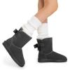 imageDREAM PAIRS Womens Winter Snow Boots FuzzyChic Bow Genuine Suede Leather Faux Fur Lining Memory Foam Warm Winter Short Booties for Outdoor IndoorGrey