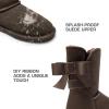 imageDREAM PAIRS Womens Winter Snow Boots FuzzyChic Bow Genuine Suede Leather Faux Fur Lining Memory Foam Warm Winter Short Booties for Outdoor IndoorTaupe