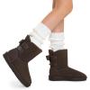 imageDREAM PAIRS Womens Winter Snow Boots FuzzyChic Bow Genuine Suede Leather Faux Fur Lining Memory Foam Warm Winter Short Booties for Outdoor IndoorTaupe