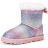 imageDREAM PAIRS Girls Boots Kids Winter Faux Fur Warm Snow Ankle FuzzyChic Kids Bow Boots for ToddlerLittle KidRainbowGlitter