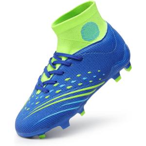 imageDREAM PAIRS Boys Girls Football Cleats Youth Firm Groud Outdoor Trainning Athletic Sport High Top Soccer Shoes for LittleBig KidNavyNeon Green