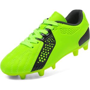 imageDREAM PAIRS Boys Girls Soccer Cleats Youth Firm Groud Classic Lightweight Football Shoes for LittleBig KidNeonGreenBlack