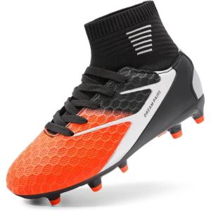 imageDREAM PAIRS Boys Girls Soccer Cleats Youth Firm Groud Outdoor Sport Athletic High Top Football Shoes for LittleBig KidBlackGreyOrange