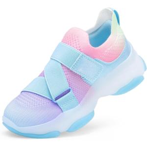 imageDREAM PAIRS Kids Sneakers Girls SlipOn Shoes ZStrap Colorful Jelly Sole Walking ShoesRainbowBlue
