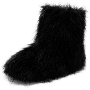 imageDREAM PAIRS Womens Faux Fur Boot Furry Snow Boot Mid Calf Boots Warm Flat Outsole Fur Lined Fashion Winter Boots FuzzyChic FantasiaBlack