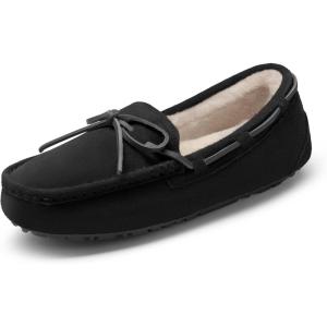 imageDREAM PAIRS Womens House Slippers Indoor Outdoor Moccasin Fuzzy Fluffy Furry Loafers Suede Leather Warm ShoesBlack02
