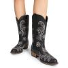imageDREAM PAIRS Womens Cowboy Cowgirl Western Mid Calf Boots Square Toe Embroidered Stitched Pull On Country Boots with Low Chunky HeelBlack