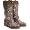 imageDREAM PAIRS Womens Cowboy Cowgirl Western Mid Calf Boots Square Toe Embroidered Stitched Pull On Country Boots with Low Chunky HeelBrown