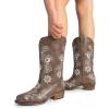 imageDREAM PAIRS Womens Cowboy Cowgirl Western Mid Calf Boots Square Toe Embroidered Stitched Pull On Country Boots with Low Chunky HeelBrown