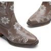imageDREAM PAIRS Womens Cowboy Cowgirl Western Mid Calf Boots Square Toe Embroidered Stitched Pull On Country Boots with Low Chunky HeelBrown
