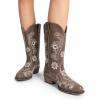 imageDREAM PAIRS Womens Cowboy Cowgirl Western Mid Calf Boots Square Toe Embroidered Stitched Pull On Country Boots with Low Chunky HeelBrown