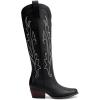 imageDREAM PAIRS Womens Cowboy Knee High Boots Comfortable Pull On Side Zipper Chunky Heel Embroidered Western Cowgirl Boots Retro Tall BootBlack