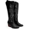 imageDREAM PAIRS Womens Cowboy Knee High Boots Comfortable Pull On Side Zipper Chunky Heel Embroidered Western Cowgirl Boots Retro Tall BootBlack