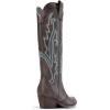 imageDREAM PAIRS Womens Cowboy Knee High Boots Comfortable Pull On Side Zipper Chunky Heel Embroidered Western Cowgirl Boots Retro Tall BootBrown