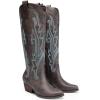 imageDREAM PAIRS Womens Cowboy Knee High Boots Comfortable Pull On Side Zipper Chunky Heel Embroidered Western Cowgirl Boots Retro Tall BootBrown