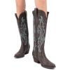 imageDREAM PAIRS Womens Cowboy Knee High Boots Comfortable Pull On Side Zipper Chunky Heel Embroidered Western Cowgirl Boots Retro Tall BootBrown