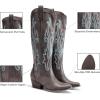 imageDREAM PAIRS Womens Cowboy Knee High Boots Comfortable Pull On Side Zipper Chunky Heel Embroidered Western Cowgirl Boots Retro Tall BootBrown