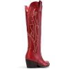 imageDREAM PAIRS Womens Cowboy Knee High Boots Comfortable Pull On Side Zipper Chunky Heel Embroidered Western Cowgirl Boots Retro Tall BootRed