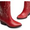 imageDREAM PAIRS Womens Cowboy Knee High Boots Comfortable Pull On Side Zipper Chunky Heel Embroidered Western Cowgirl Boots Retro Tall BootRed