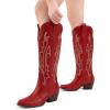 imageDREAM PAIRS Womens Cowboy Knee High Boots Comfortable Pull On Side Zipper Chunky Heel Embroidered Western Cowgirl Boots Retro Tall BootRed