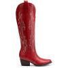 imageDREAM PAIRS Womens Cowboy Knee High Boots Comfortable Pull On Side Zipper Chunky Heel Embroidered Western Cowgirl Boots Retro Tall BootRed