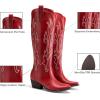 imageDREAM PAIRS Womens Cowboy Knee High Boots Comfortable Pull On Side Zipper Chunky Heel Embroidered Western Cowgirl Boots Retro Tall BootRed